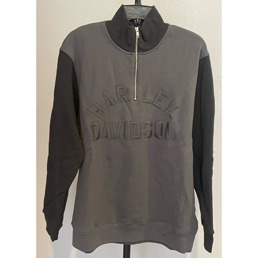 HARLEY DAVISON ICON 1/4 ZIP PULLOVER JET GRAY CREWNECK SZ XS